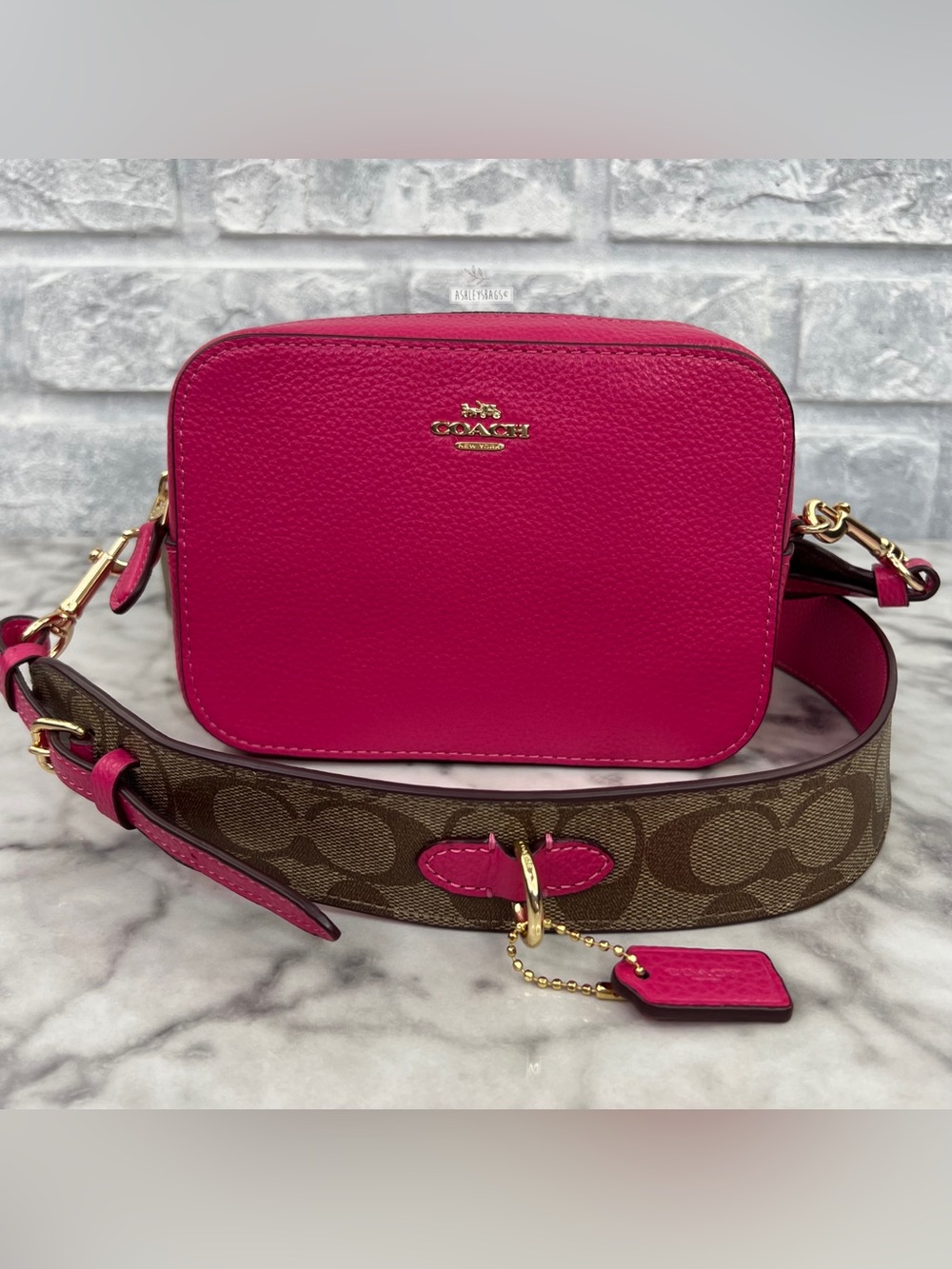 Coach Signature Strap Mini Camera Bag In Bold Pink